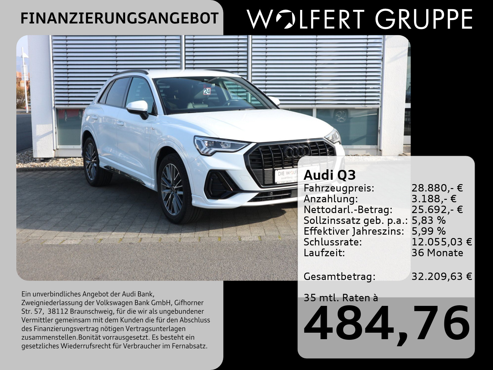 Fahrzeugabbildung Audi Q3 45 TFSI e S line S tronic 0,5%*ACC*RFK*AHK