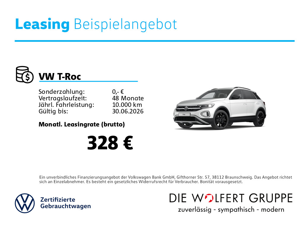 Fahrzeugabbildung Volkswagen T-Roc Style 1.5 TSI DSG NAVI RFK KEYLESS BLACK-STYLE