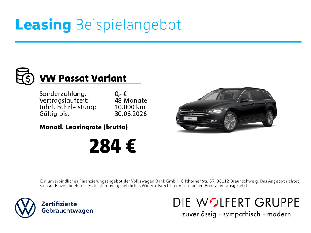 Fahrzeugabbildung Volkswagen Passat Variant Business 2.0 TDI DSG PANO AHK RFK NAVI LED